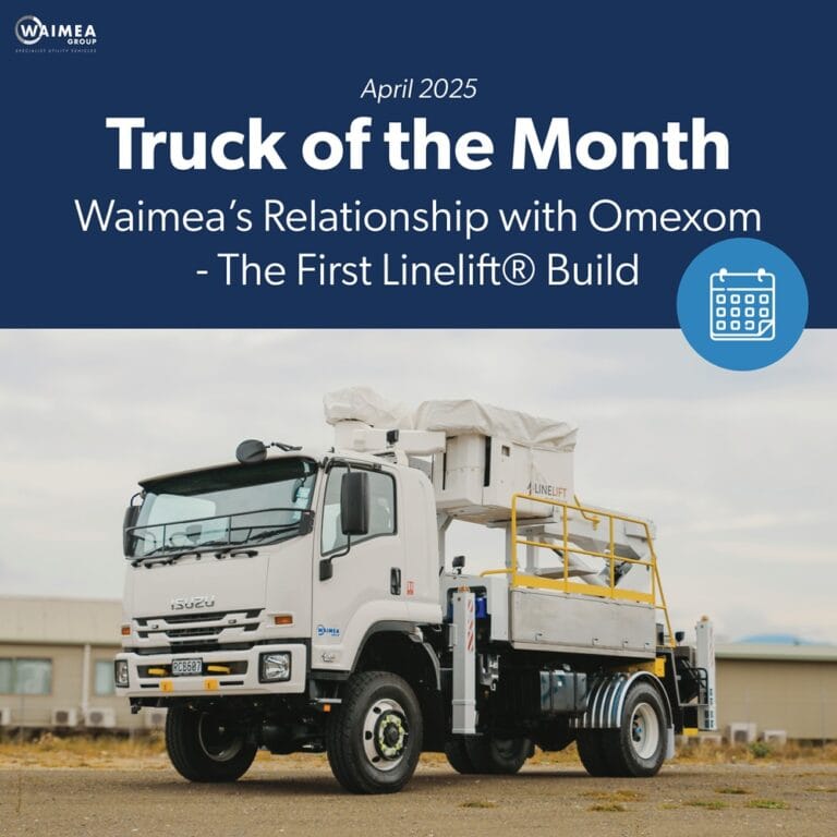 Waimea Group's April Truck of the Month: A new DHT150AS Linelift® unit mounted on an Isuzu FTS800 4x4, part of Omexom New Zealand's expanding fleet.