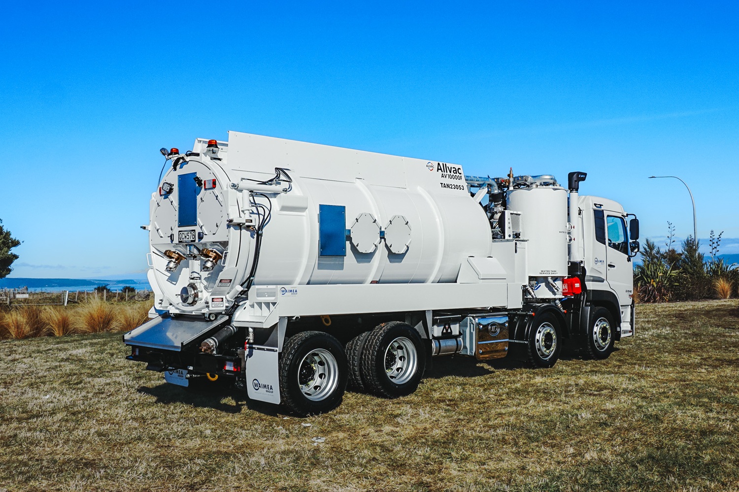 The wheels of a 6x4 Allvac® hydrovac truck parked on a job site, showing the compact wheelbase and manoeuvrable chassis suited to New Zealand hydro excavation work.